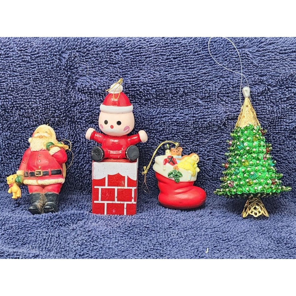 4 Vintage Christmas Ornaments Santa Elf Christmas Stocking‎ Christmas Tree